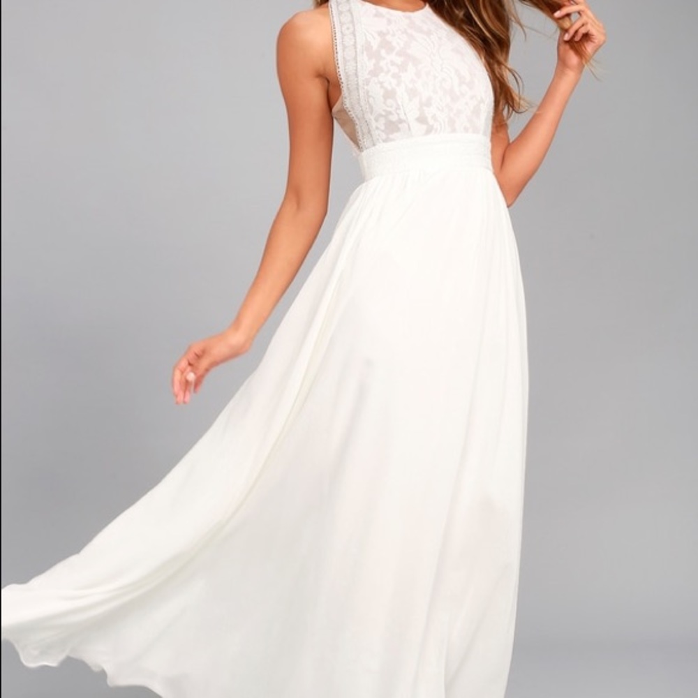 LuLus Forever And Always White Lace Maxi Dress